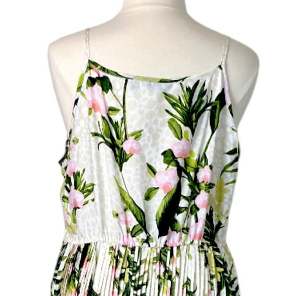 Mlle Gabrielle Maxi Dress Pleated Green Pink Tropical Print New Women’s Size 2X - Picture 7 of 16